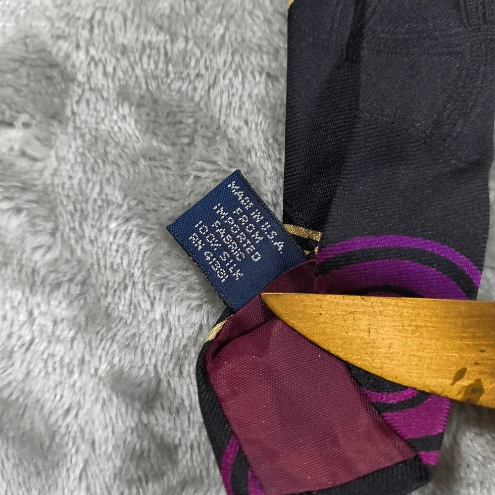 Vintage Polo‎ Ralph Lauren Tie Mens 56x3.25 Black Purple Geometric Abstract USA